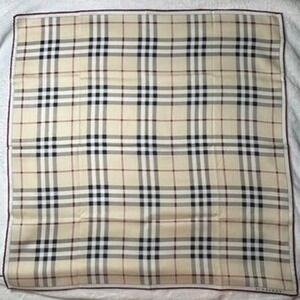 Vtg BURBERRY Scarf Handkerchief Nova Check Cotton Beige 22.5in